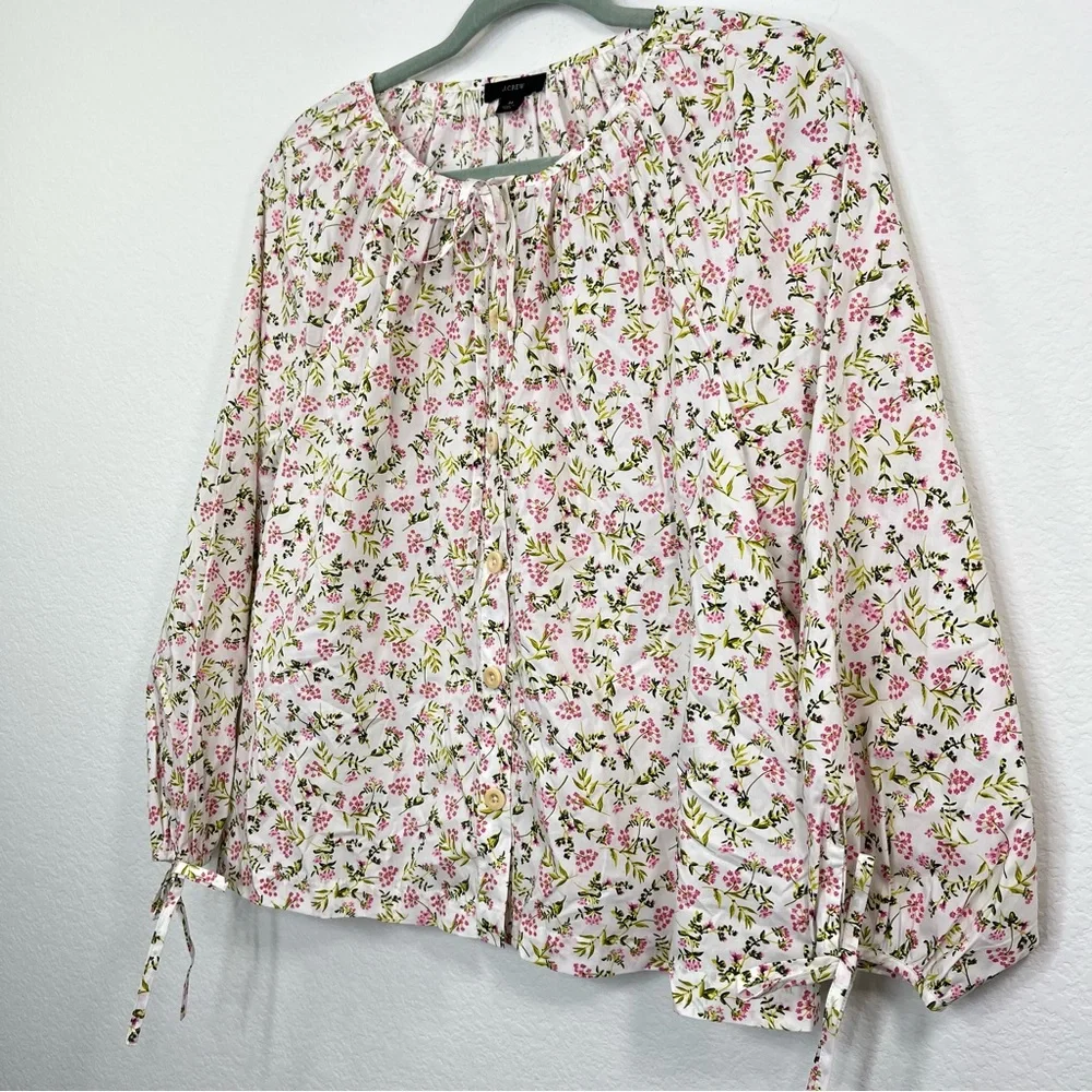 J.Crew NWOT Tie-sleeve button-front cotton poplin top meadow floral‎ size Medium